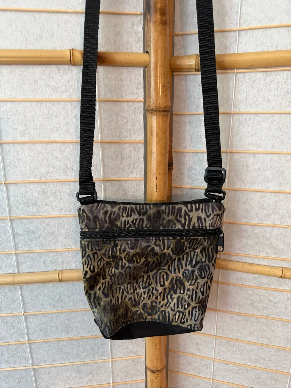 Hand Crafted Leopard-Print Crossbody Bag with Black Strap